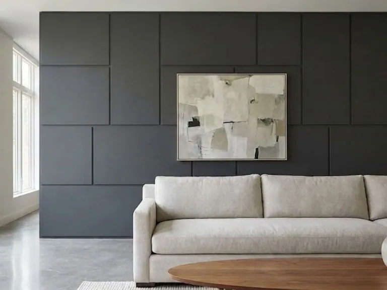 Charcoal PU-painted wall panels in a grid pattern